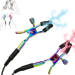 Pinzas para pezones de descarga eléctrica, pinzas para pezones, arcoíris, rosa, Metal, Electro Shock, pecho, Bondage, esclavo, fetiche, masajeador temático médico, juguete sexual