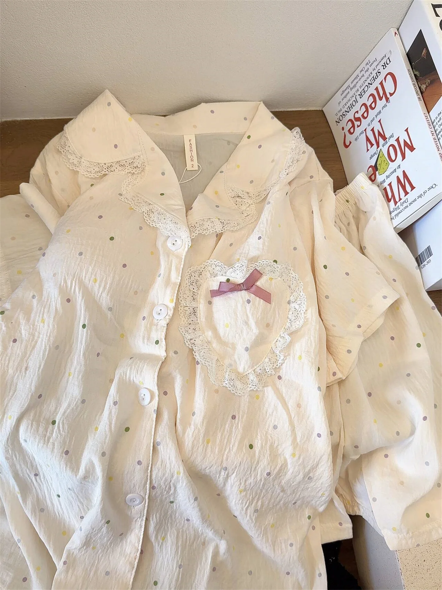 Japanese Ins Polka Dot Pajamas Women's Summer Cloud Cotton with Chest Pad Short-sleeved Shorts Student Simple Style Loungewear