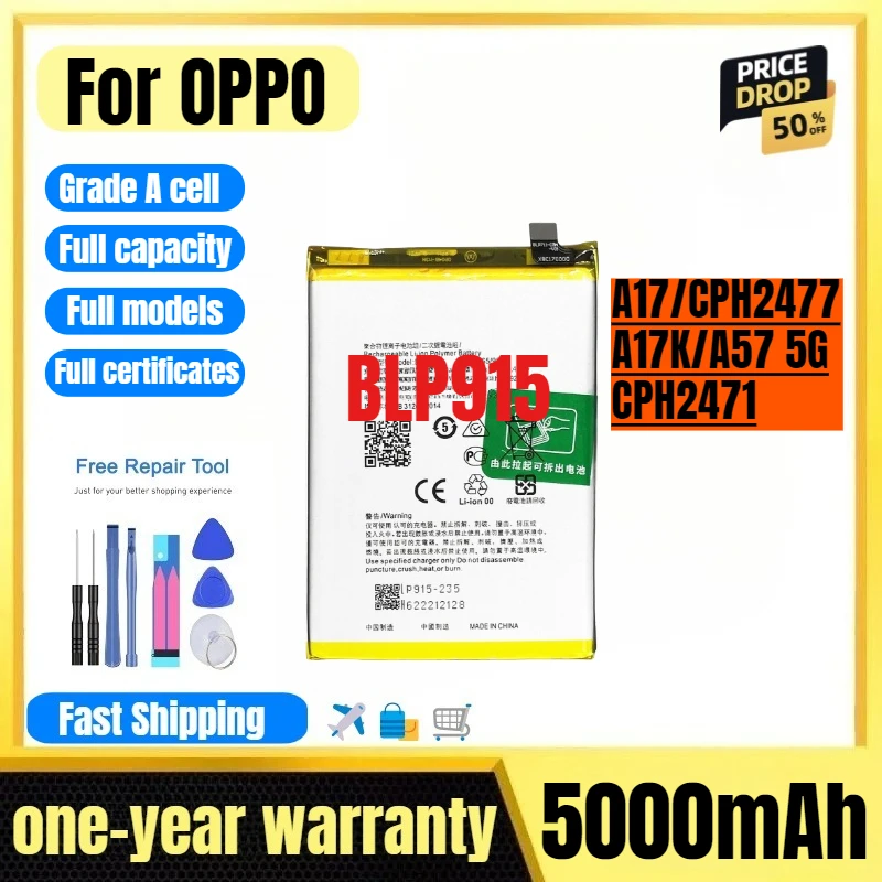 

BLP915 for OPPO A17/CPH2477/A17K/A57 5G/CPH2471 Phone Battery High Quality High Capacity Replacement Bateria Grade A Cell