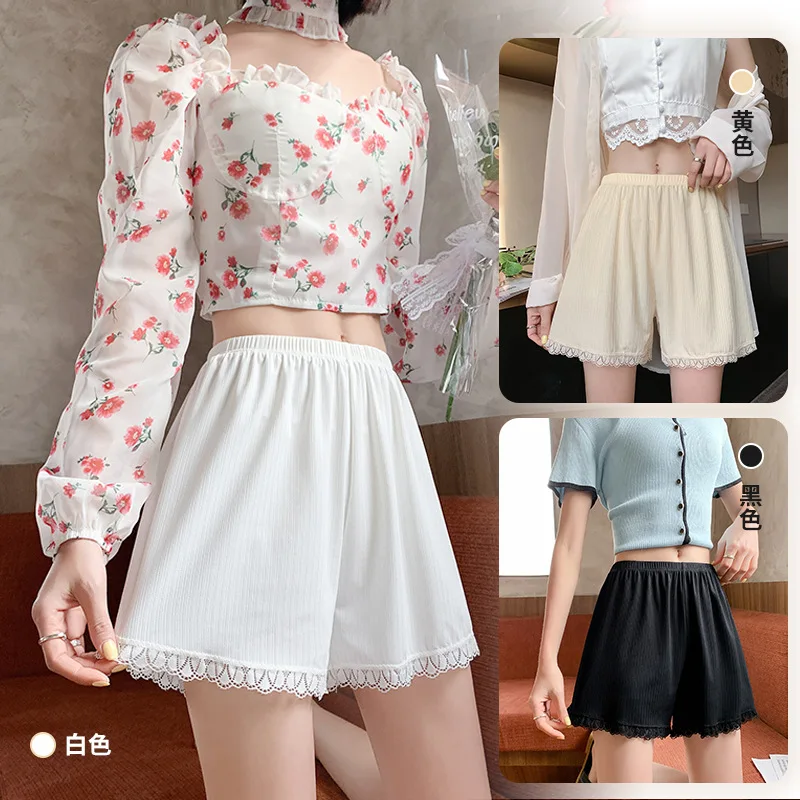 Women Solid Safety Short Pants Under Skirt Anti-exposure Lace JK Lolita Shorts Without Curling Loose Underwear Home Base Shorts image 4