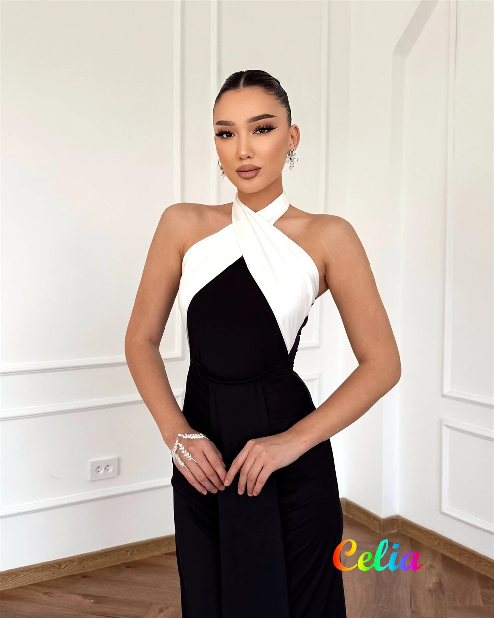 Abito da sera elegante in jersey nero a sirena personalizzato Abiti da cerimonia senza maniche con scollo all'americana formale Vestido De Fe di lusso