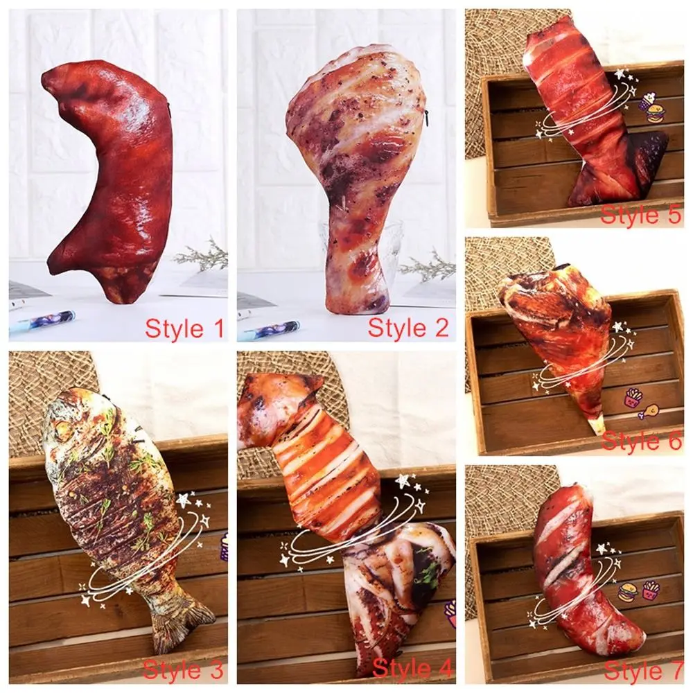 Drumstick Carp Meat Pencil Case Realistic Simulation Food Fish Shape Pen Bag with Zipper Chicken Legs Stationery Bag