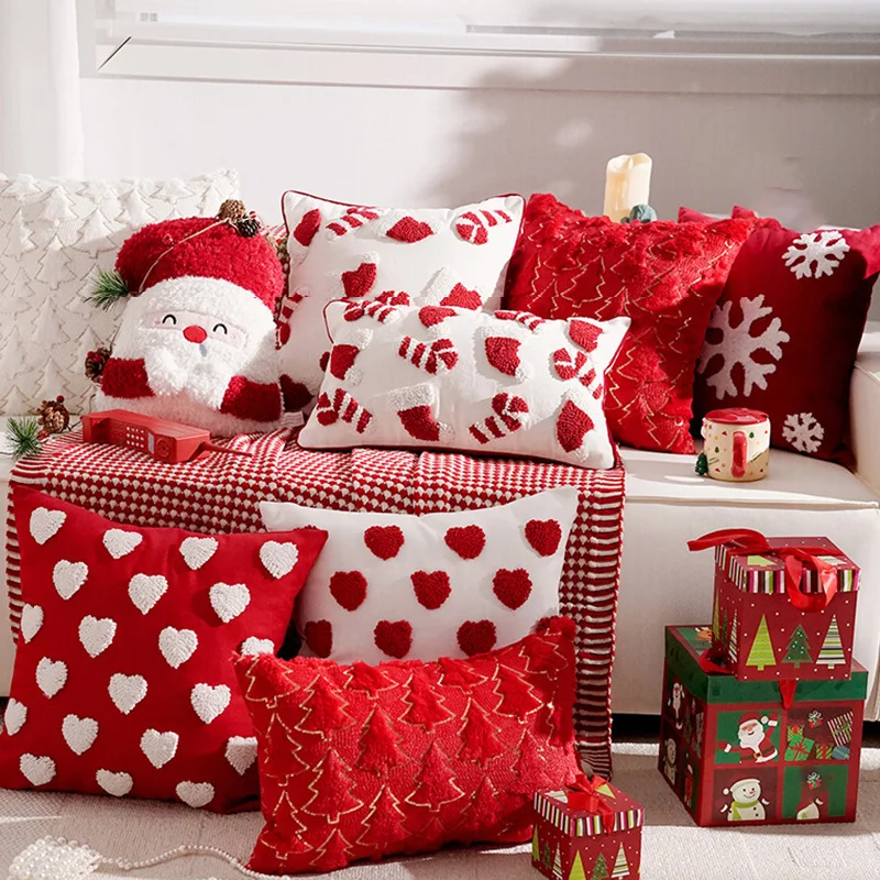 

Christmas Embroidery Throw Pillow Cover 30x50/45X45CM Cute Cartoon Stamping Waist Cushion Cover Decor Home Decorative Pillowcase