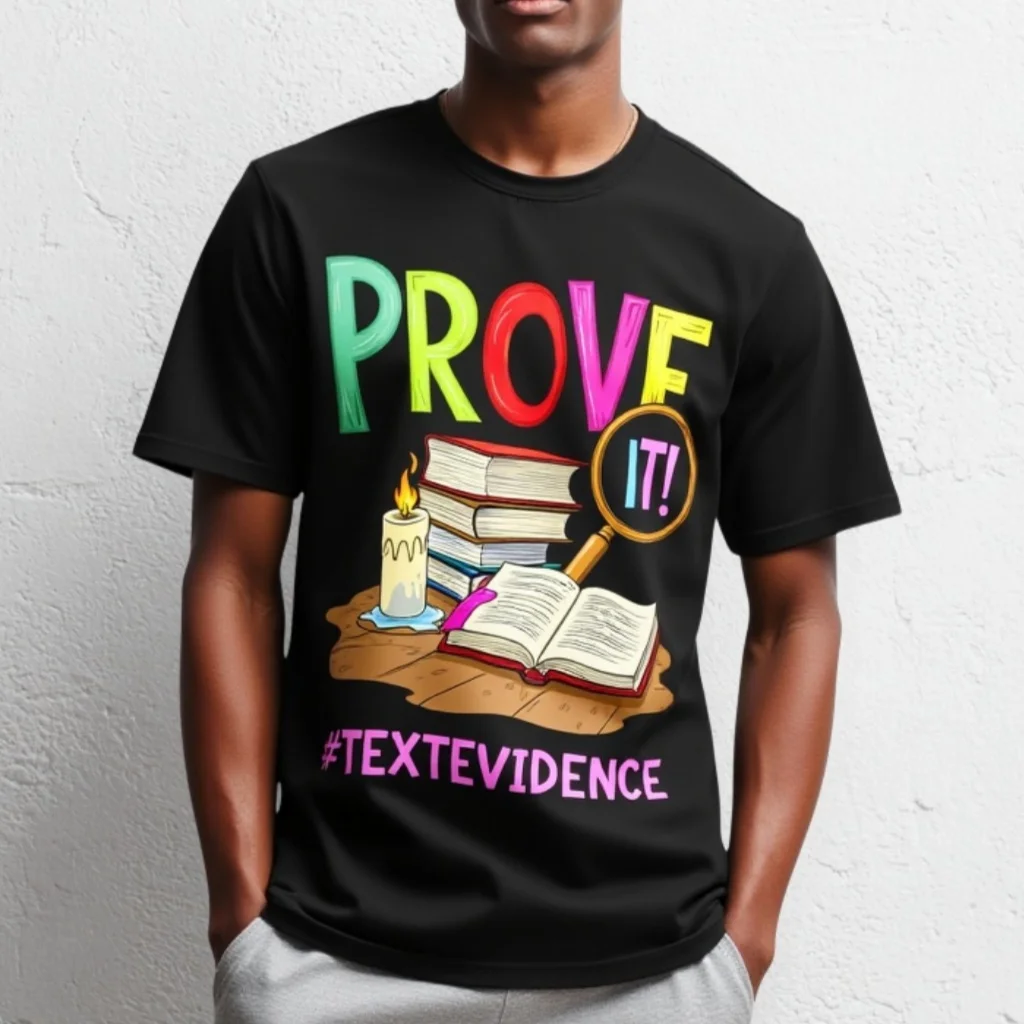 

Черная футболка Teevo с красочным дизайном PROVE IT Text and Book Stack для школьных и учебных занятий