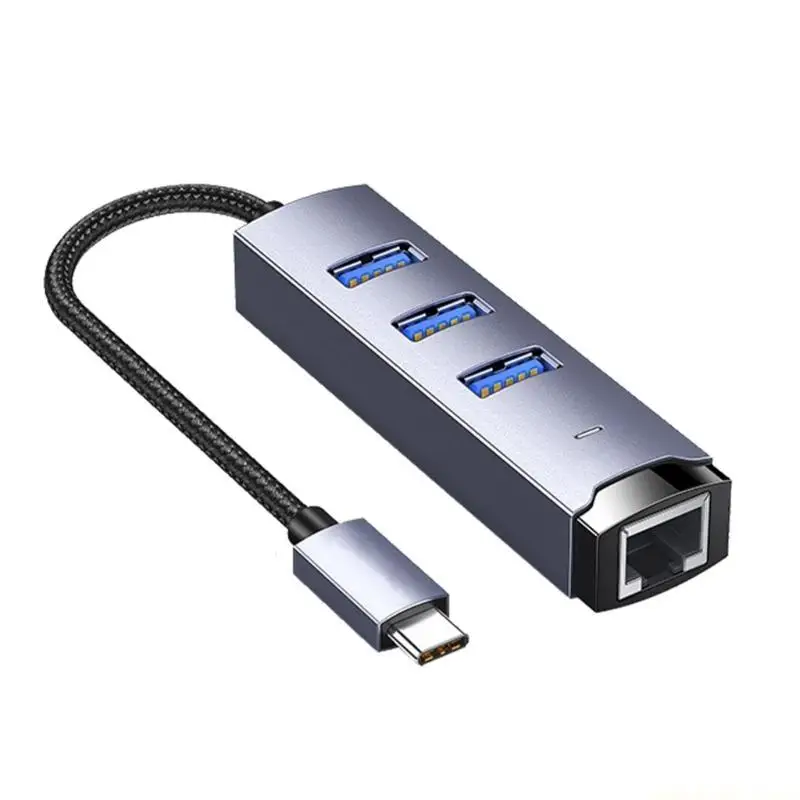 High Performances Double Chip USB Hub USB C to Ethernet Adapter 1000Mbps Speed for Stable Internet, for Window7/8/10/11
