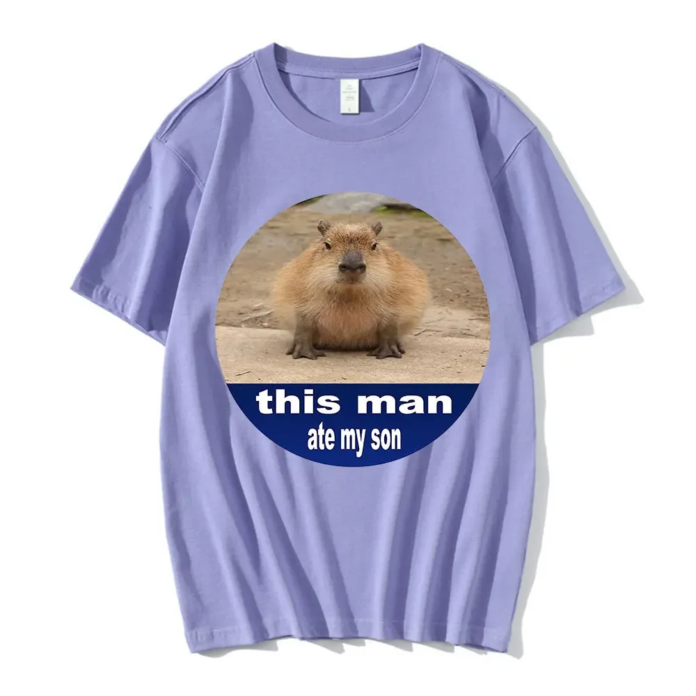 This Man Ate My Son Capybaras Graphic Print T-shirt Men Women Fashion Casual Loose T-shirts Pure Cotton Gothic Tshirt Streetwear