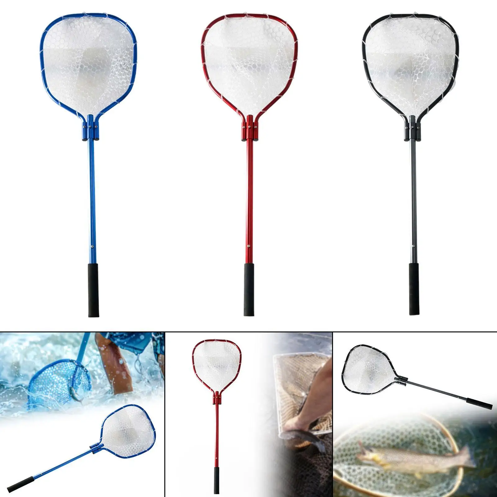 Fishing Tool Foldable Handle Extendable Mesh Net for Minnow Salmon Catfish