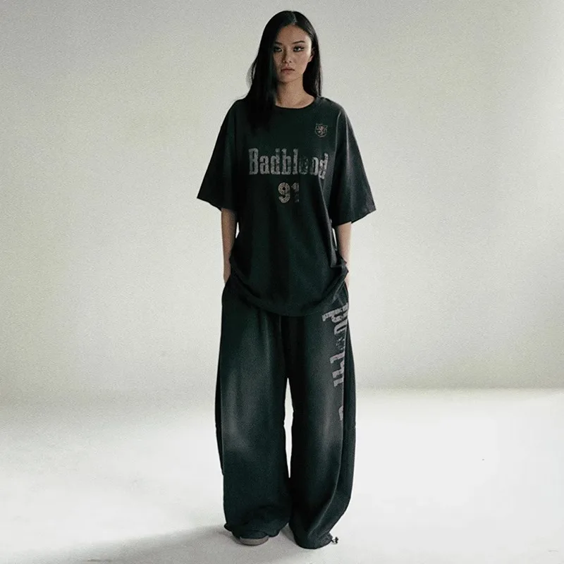 Badblood Sweatpants Korea Retro Casual Pants Women Loose Washed Old Sports Pants