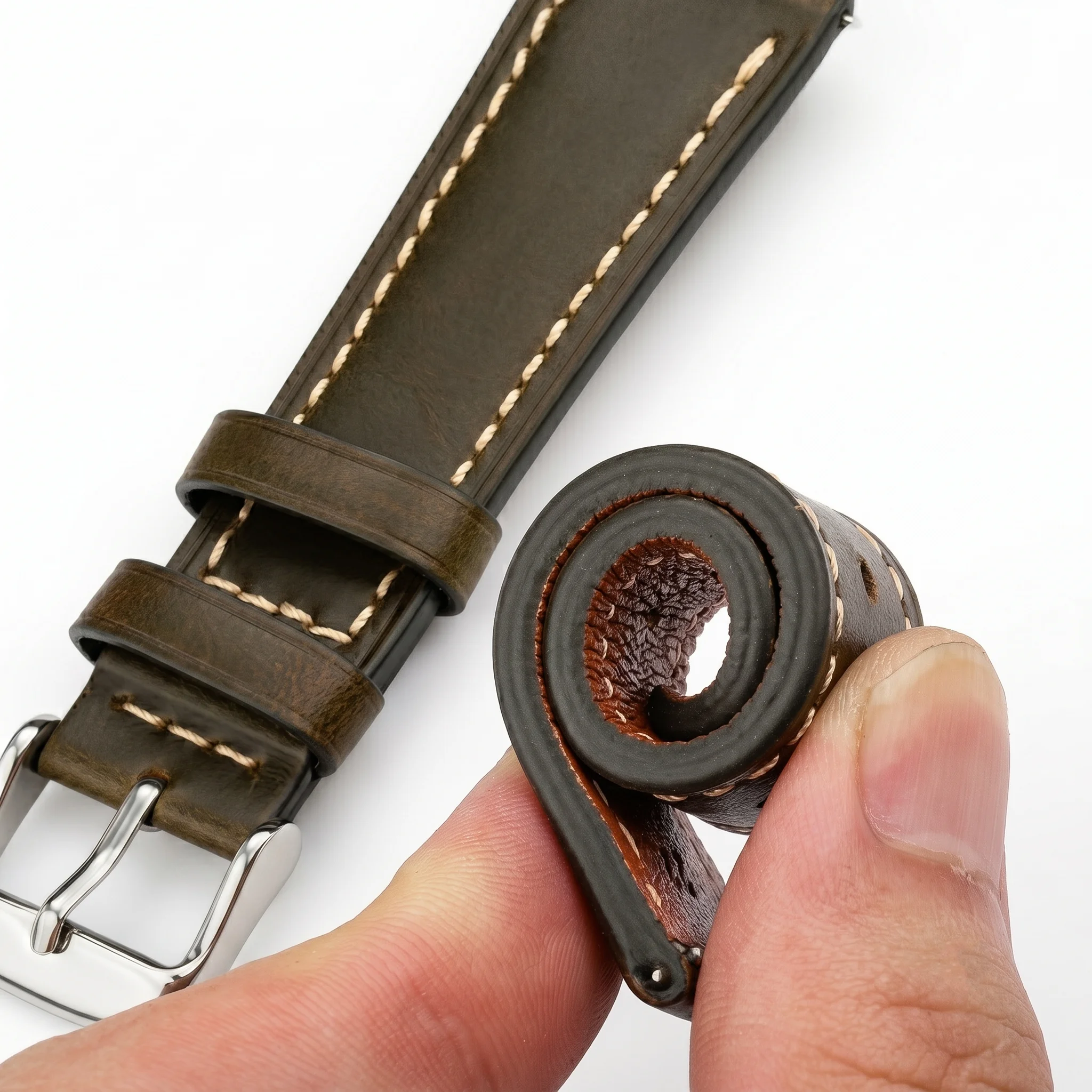 Cow Leather Watch Strap 18mm 20mm 22mm 24mm Brown Blue Red Green Cowhide Watchbands With Silver Stainless Steel Buckle