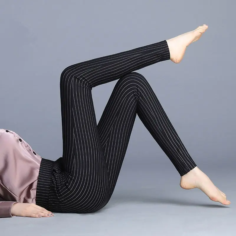 Leggings Look Slim and Wear Striped Large Size High Waist Stretch Straight Slim Trousers