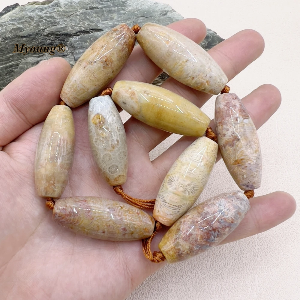 

17x40MM 9PCS Large Natural Brown Coral Jaspers Chrysanthemum Stone Barrel Nugget Beads MY230779