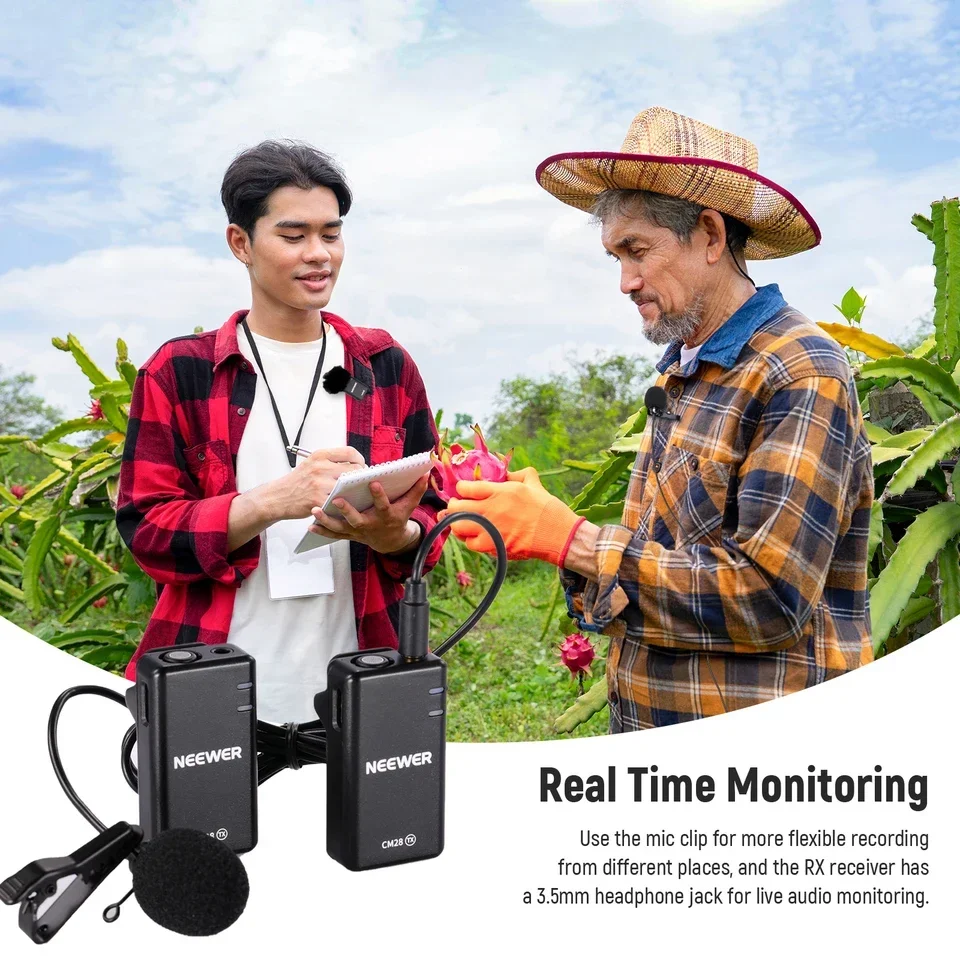 NEW CM28 with Charging Case 1-Click Noise Canceling Compatible with iPhone Android PC Camera Wireless Lapel Microphone