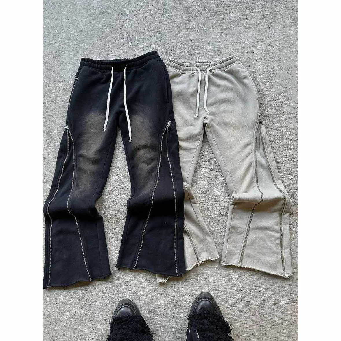 

Harajuku Vintage Loose American High Black Street Design Zipper Summer New Retro Casual Pants Men Women Versatile Fashion Pants