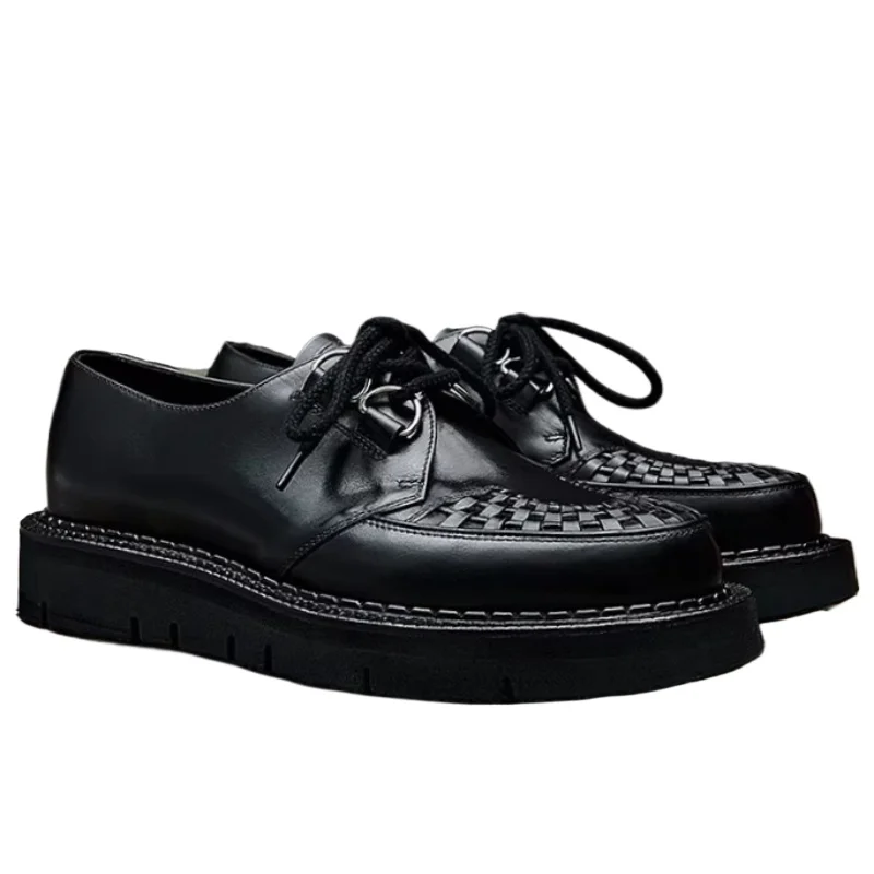 

Rock Style Round Toe Four Hole Derby Shoes for Men's German Calf Leather Woven and Hand Sewn Thick Soled Customized Casual Shoes