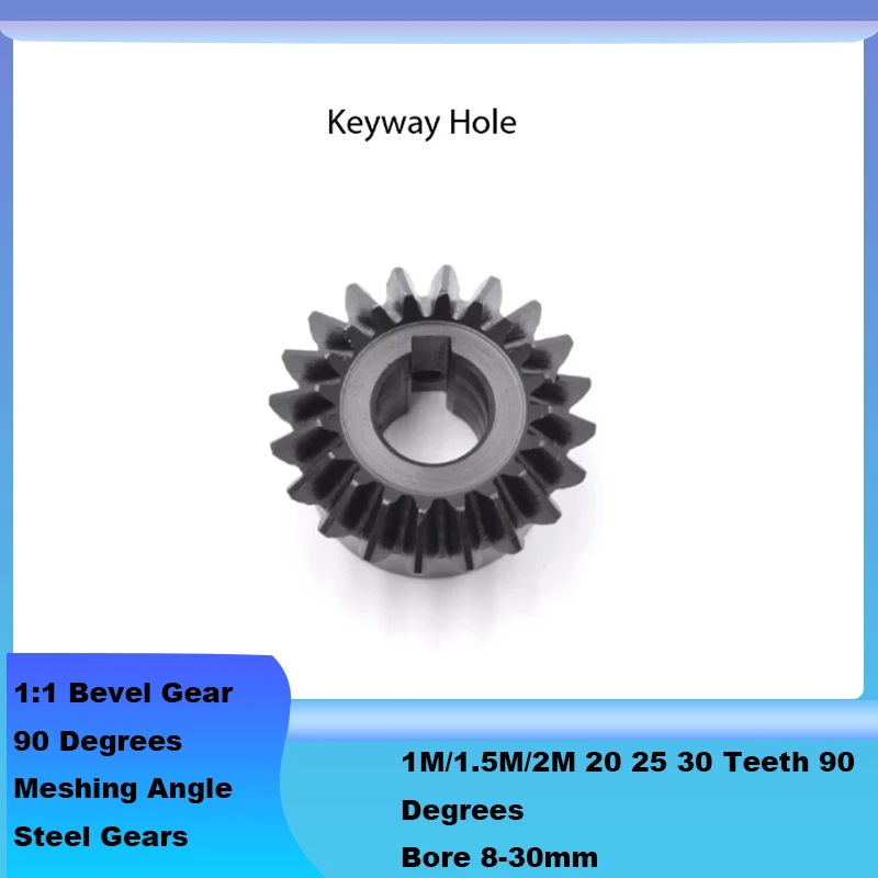 1Pcs 1:1 Bevel Gear 1M/1.5M/2M 20 25 30 Teeth 90 Degrees Meshing Angle Steel Gears Finish Bore 8-30mm With Step Keyway Gear