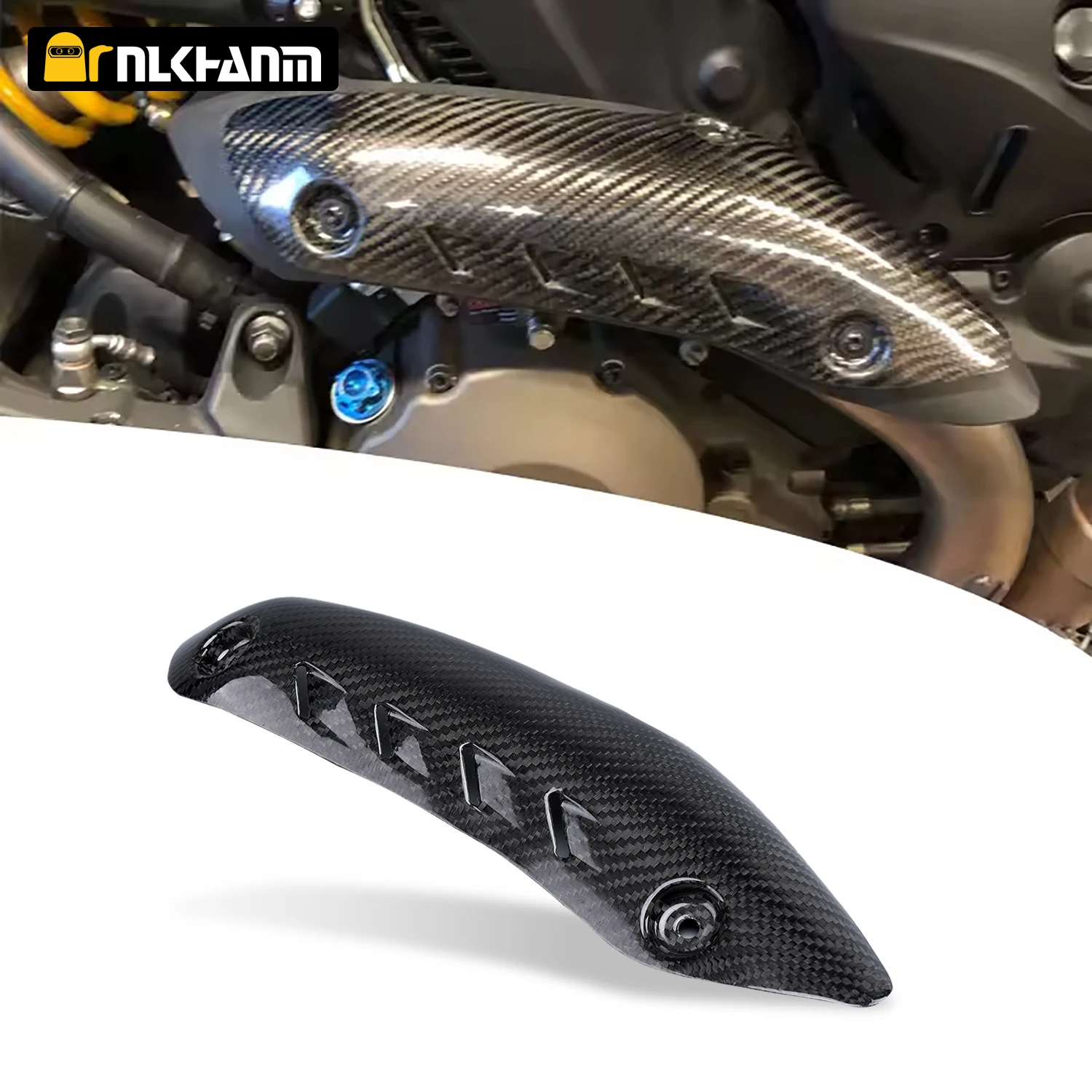 オートバイの排気排気リンクパイプカバーカーボンファイバー熱傷防止キャップヒートシールドガードプルーフドゥカティモンスター821-1200s-r用