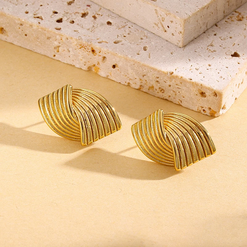 EILIECK 316L Stainless Steel Geometric Lines Stud Earrings For Women Fashion 18K Gold Plated Waterproof Jewelry Gift Bijoux