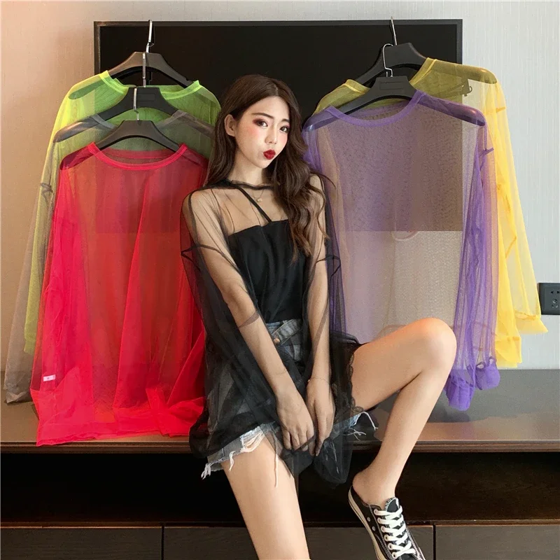 Network red with purple mesh short sleeve T-shirt female summer 2019 new strange taste girl hip-hop clothes MA5