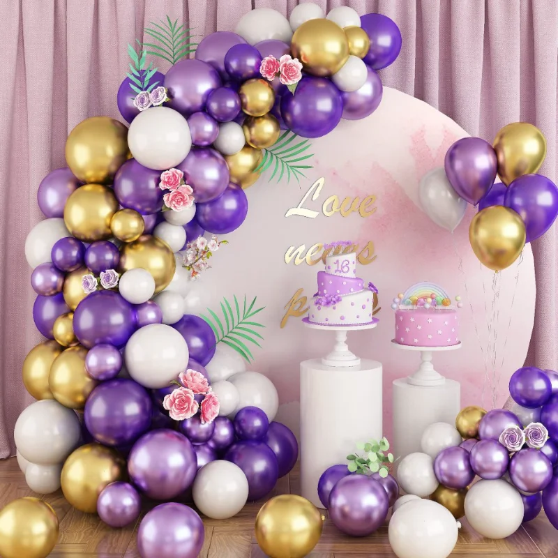 

Purple White Metallic Gold Balloons Arch Garland Kit Latex Ballon Wedding Birthday Party Baby Shower Anniversary Decorations