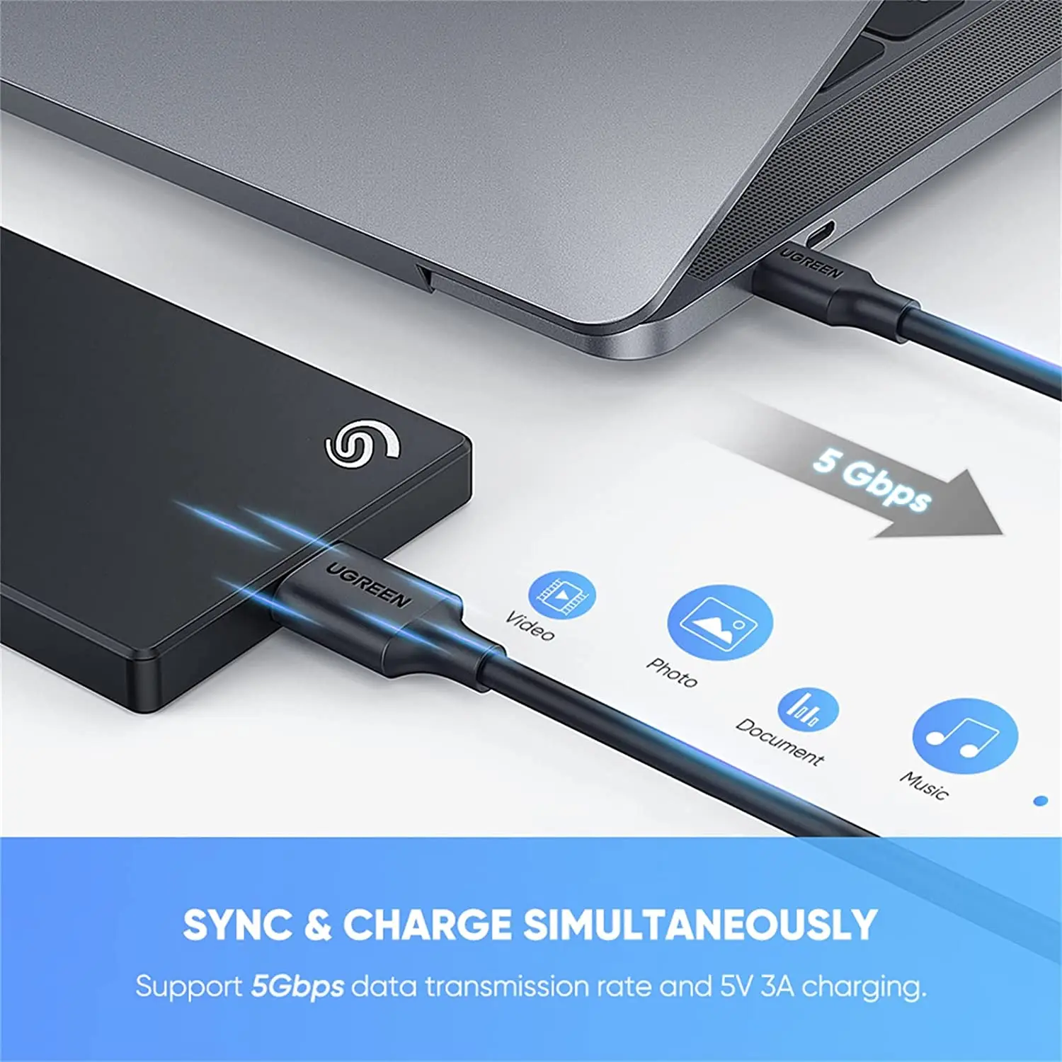 Cable UGREEN USB C a USB 3,0 Micro B Cable de transferencia de datos de sincronización y carga rápida Cable Micro USB de Material de PVC de alta calidad