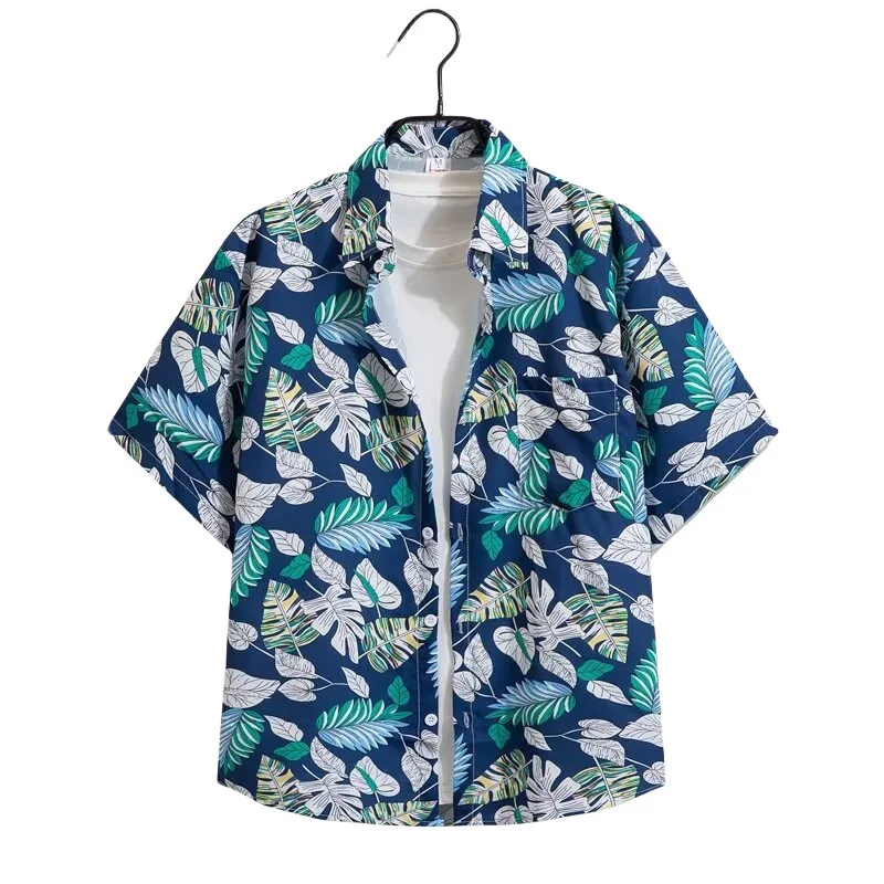 Summer Men's Beach Vacation Retro Hawaiian Seaside Short Sleeve Floral Shirt Loose Casual Handsome Half Sleeve Flower Shirt