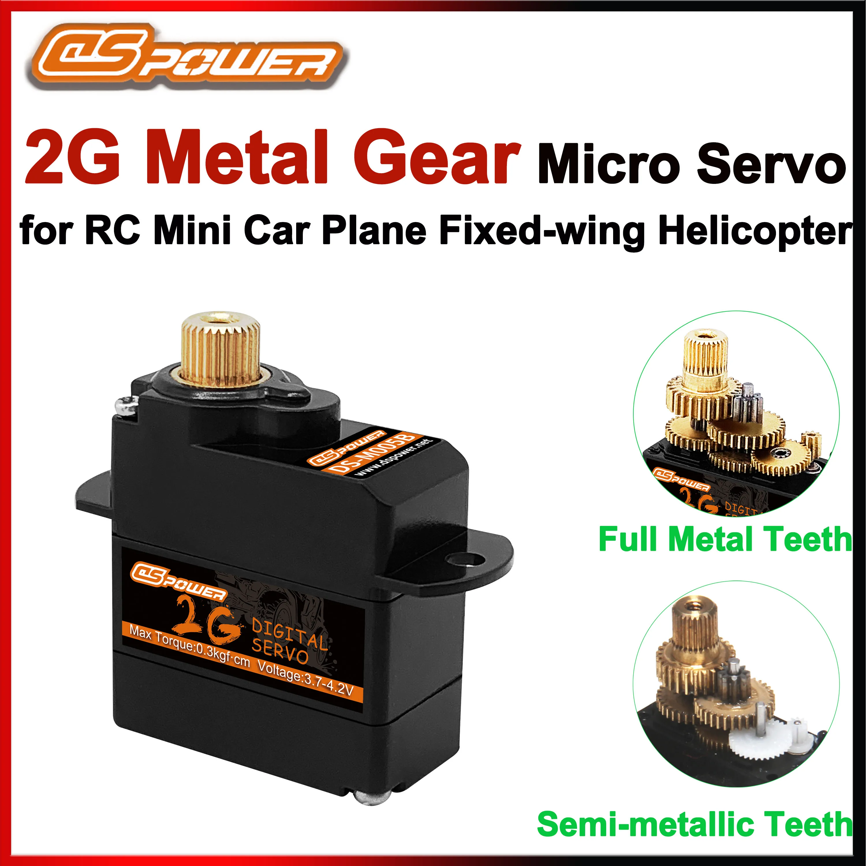 DSPOWER 2GメタルギアミニデジタルサーボJR 3ケーブル RCマイクロカー、飛行機、固定翼ヘリコプター、飛行機、ボート、ダクトロボット、おもちゃDIY用