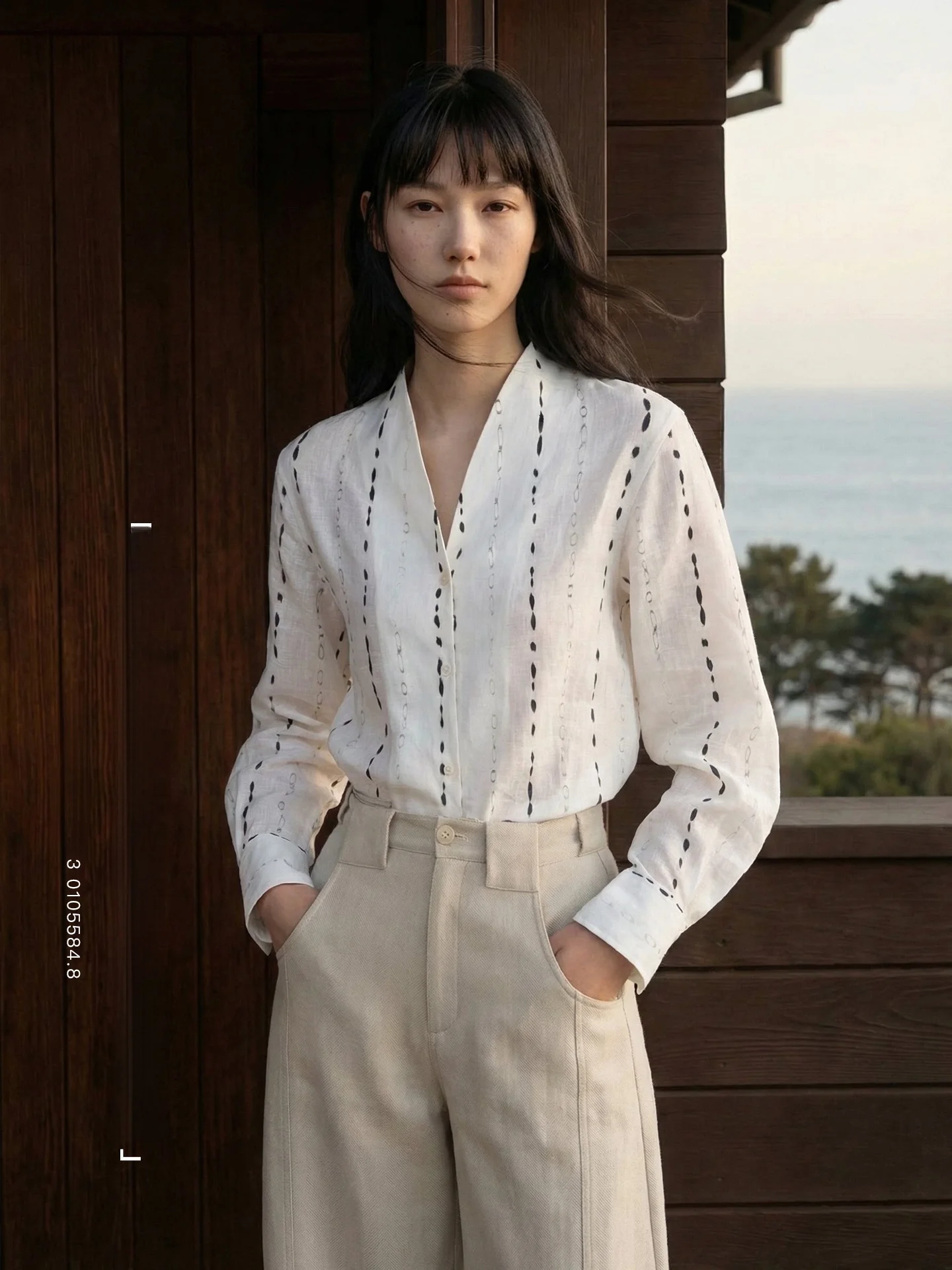 

Chinese Zen Sle Linen irt Commuter Simple Loose Long Sve Printed Anti-Uv Regular Length Button up ex Cardigan