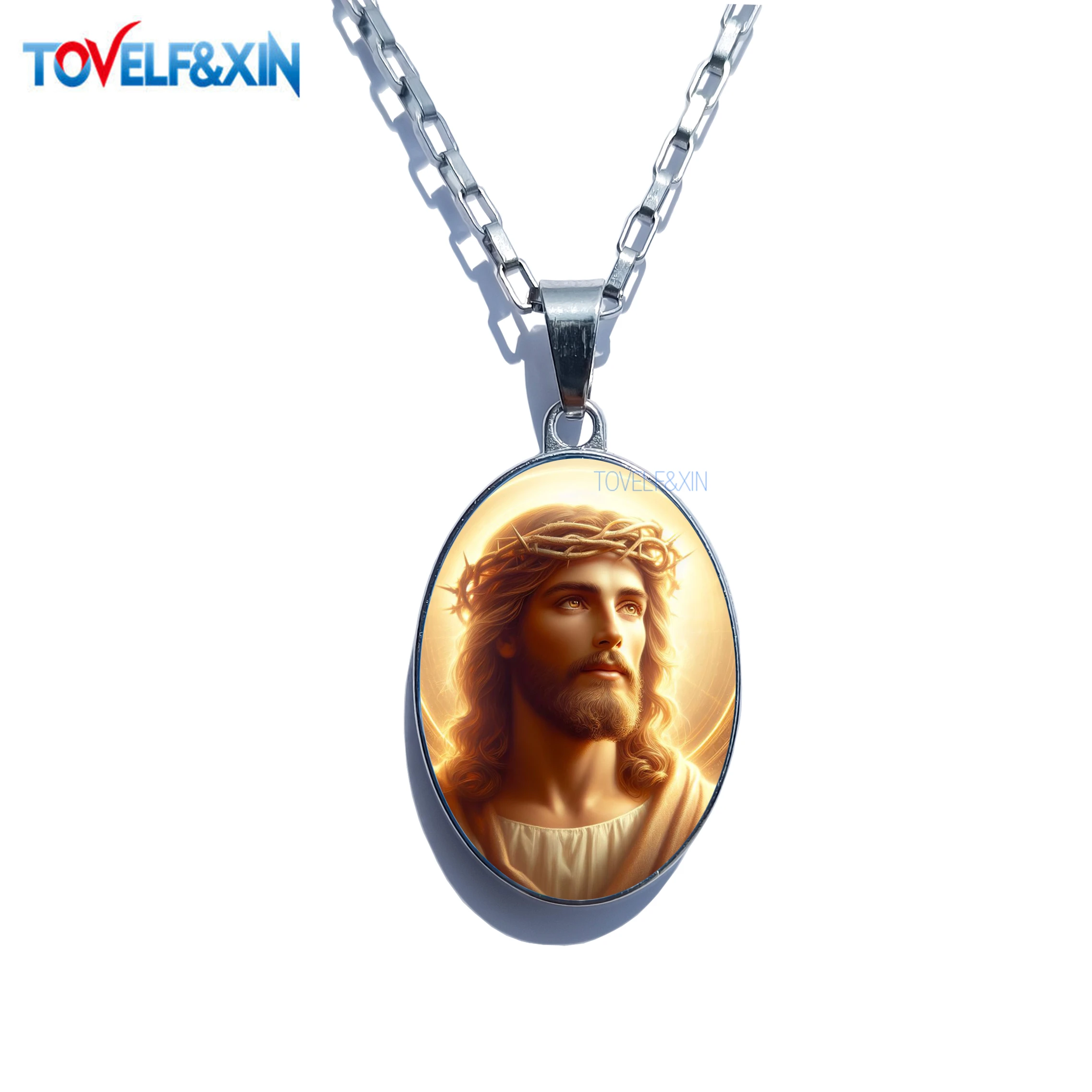 Christ jesus Photo Necklace for Women Men, Double Side Stainless Steel Chain christmas gift Wholesale jewelry