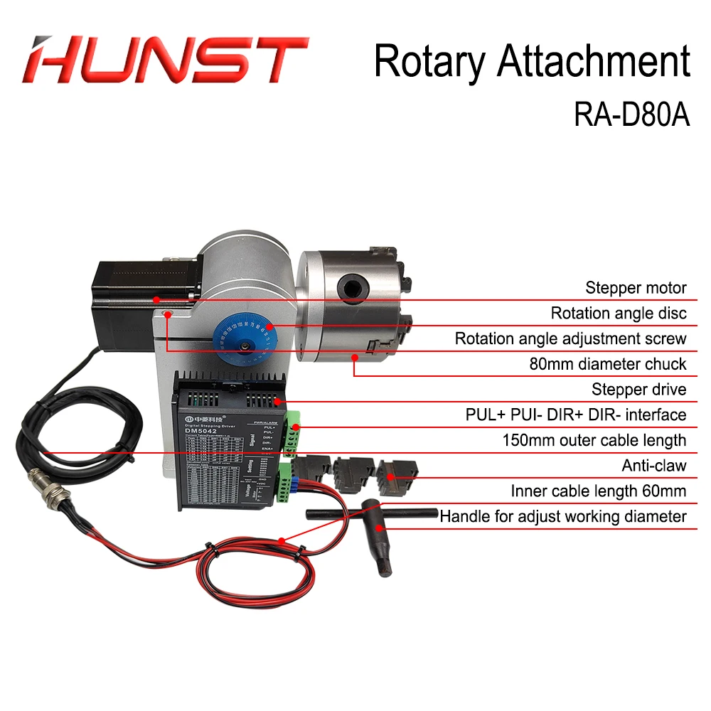 HUNST Rotary Attachment Diameter 80mm Device Fixture Gripper Three Chuck Rotary Worktable for Laser Marking Parts Machine