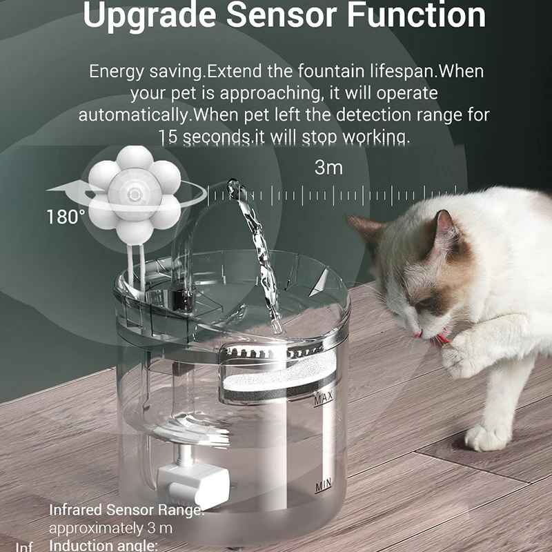 Cat Water Feeder Automation Sensor Faucet Fountain  Food Grade Transparent Plastic Dog Water Dispenser For Cat Pet Sensor Drinke