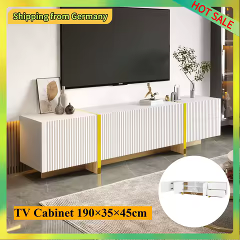 Comanlai 190cm TV Cabinet with 3 Doors and 2 Drawers,High-gloss TV Cabinet with Color-blocked Legs,Modern TV Stands,190×35×45cm