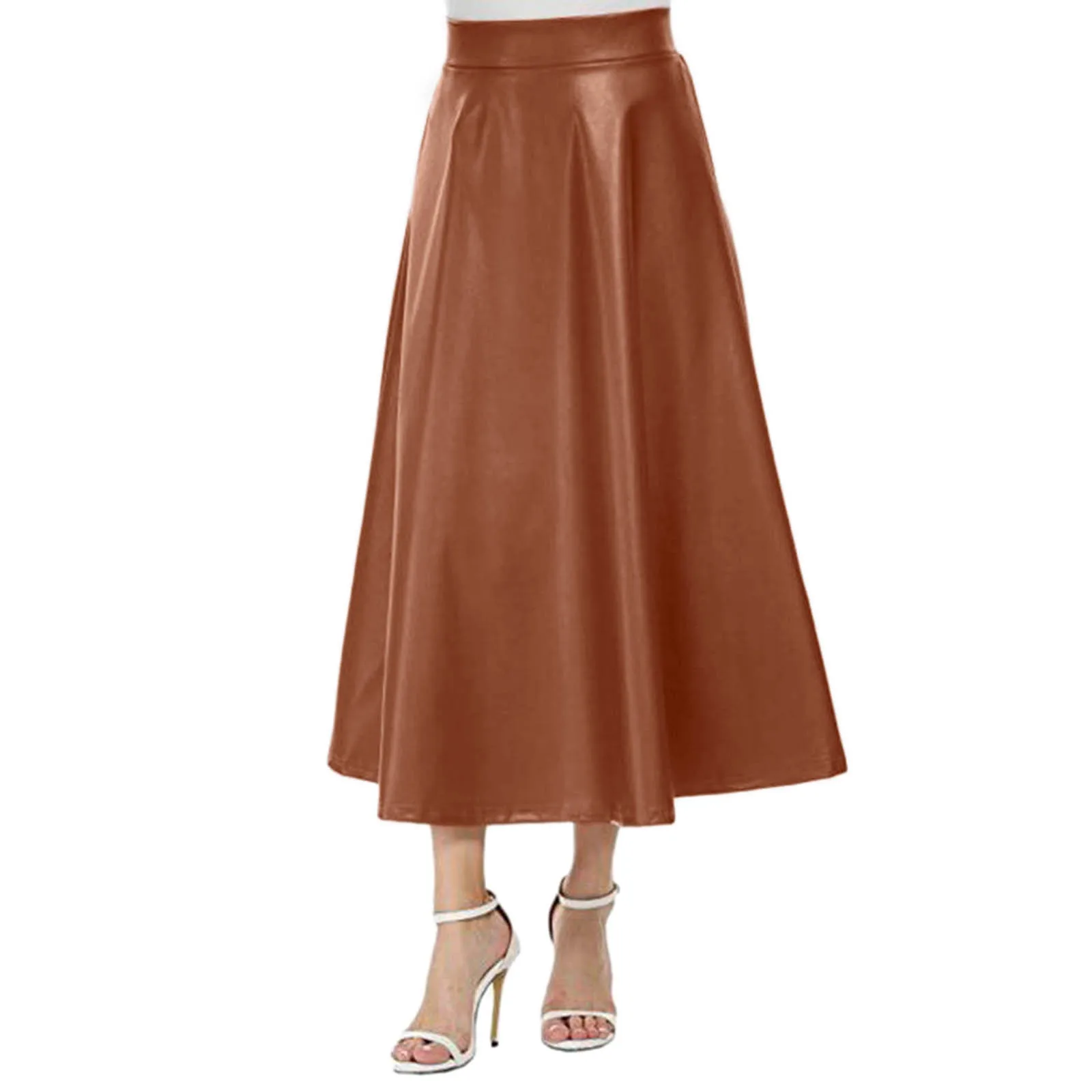 Autumn Winter New 2024 Faux PU Leather Pleated Long Skirts for Women High Waist All-match Umbrella Chic Skirts Female