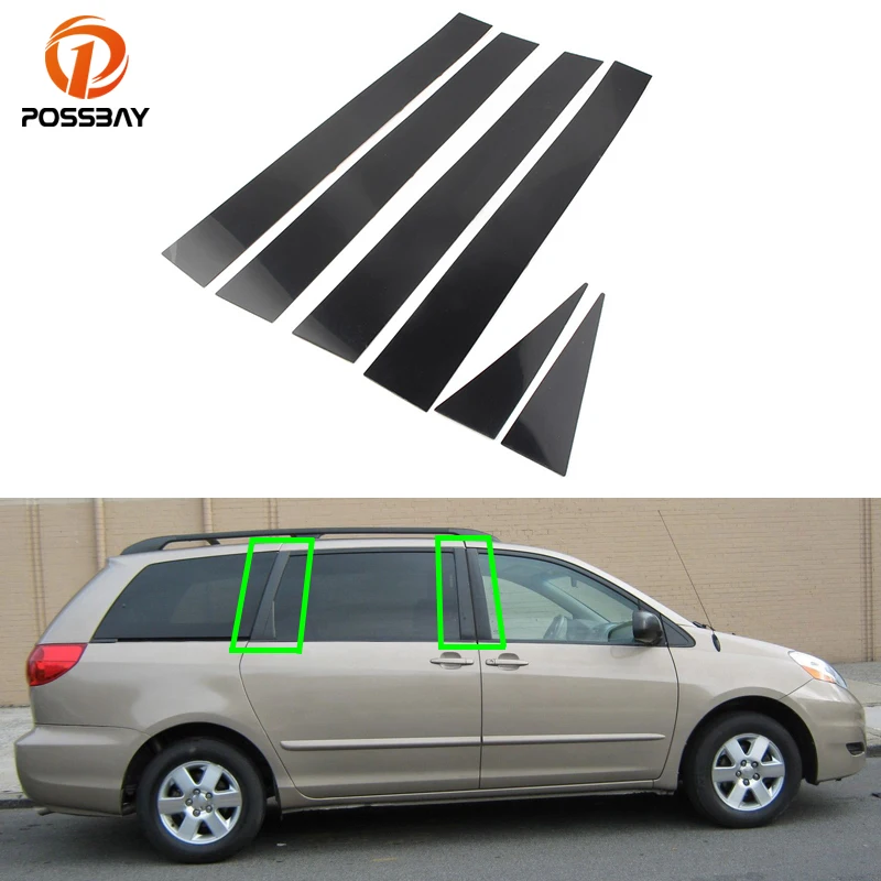 6 Pcs Car Pillar Posts Window Door Moulding Trim Cover for For Toyota Sienna 2002 2003 2004 2005 2006 2007 2008 2009 Accessories