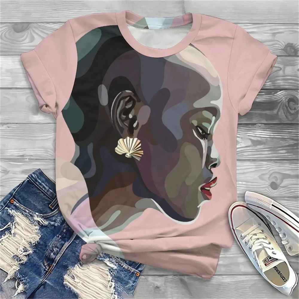 Summer Africa Girl 3D Print T-shirts Women Streetwear Harajuku Casual Fashion Y2k Short Sleeve T Shirt O-neck Tees Tops Clothing