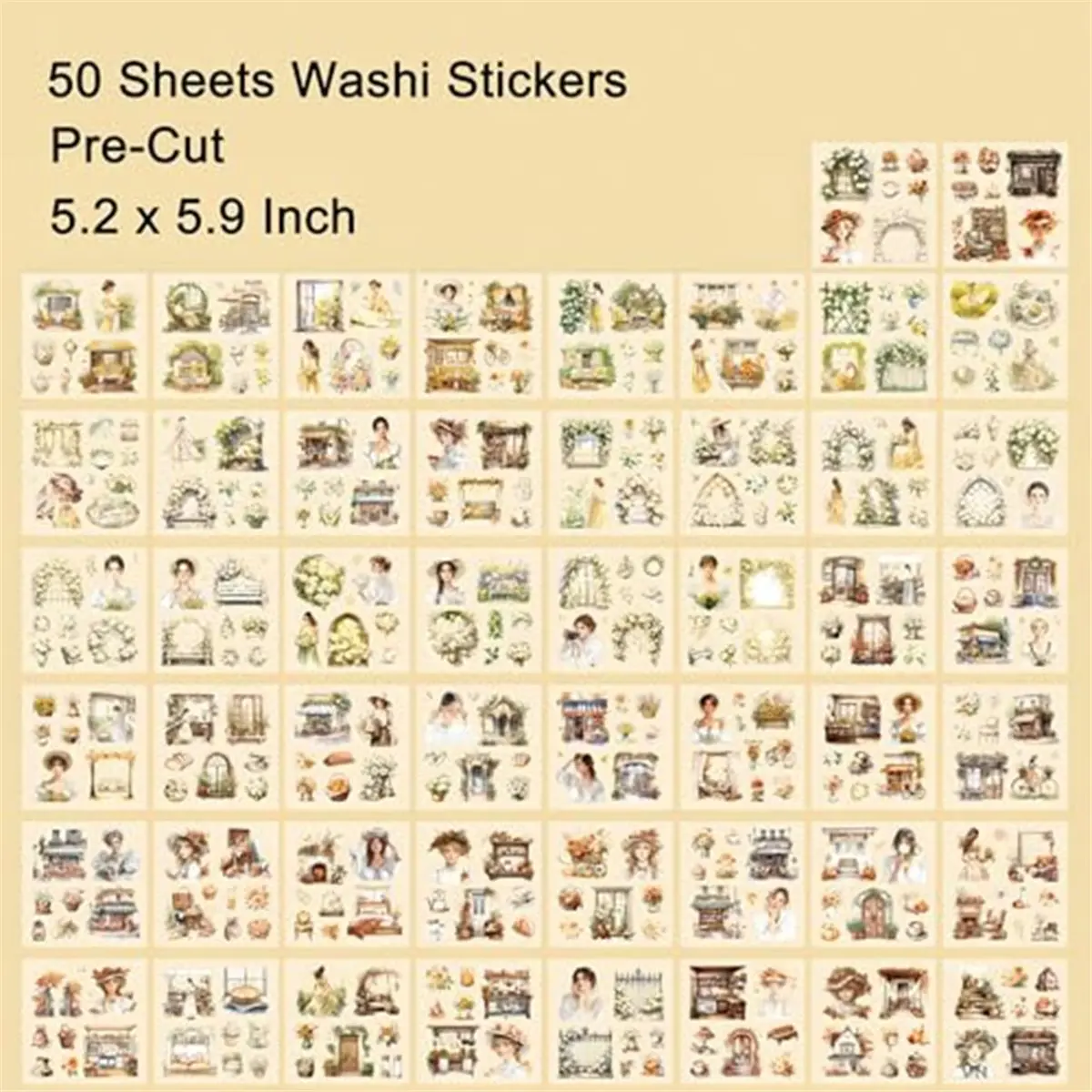 618 Mega Sale Garden Junk Journal Stickers, 50 Sheets, Scrapbook Supplies, Watercolor Scrapbooking for Adults Yellow