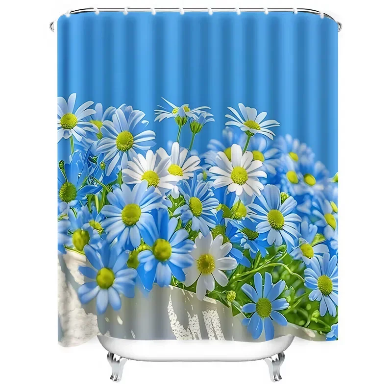 ستارة دش أنيقة مع زهور الأقحوان الزرقاء والبيضاء الجميلة مناسبة للفصل الرطب والجاف لديكور المنزل الربيعي #5