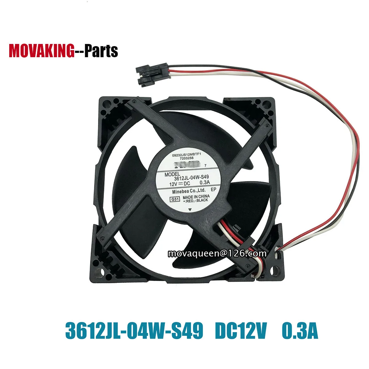 Refrigerator Accessories  DC12V 0.3A 9.2cm MODEL 3612JL-04W-S49 Motor Fan