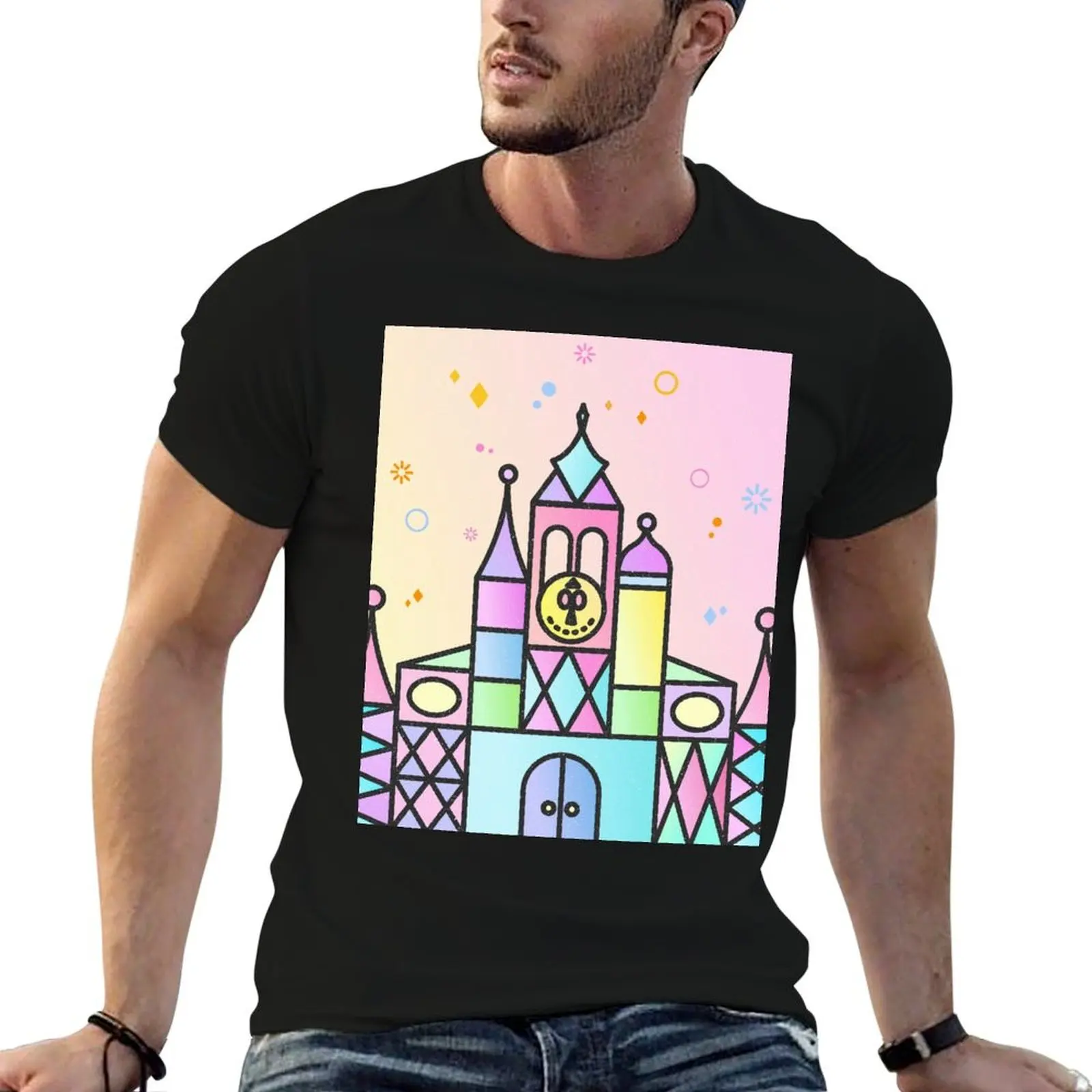 It's a Small World After All Colourful Castle T-Shirt blue archive for a boy Men's cotton t-shirt