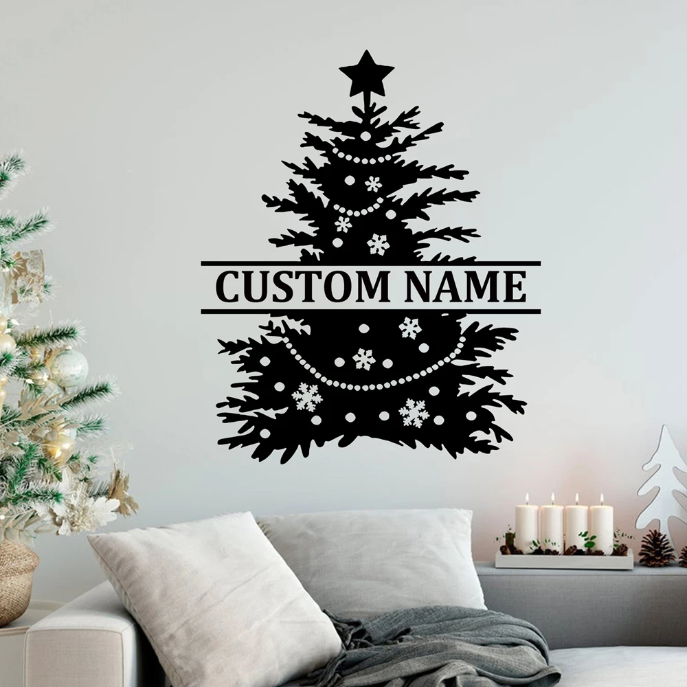 Autocollant personnalisé en vinyle amovible pour arbre de Noël romantique, 1 pièce, décoration murale pour salle d'étude