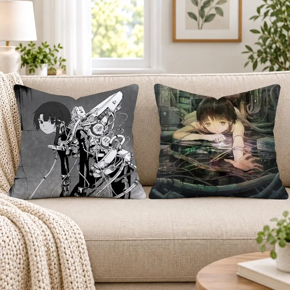 S-Serial Experiments L-Lain Cushion Cover Short Plush Double-Sided Printing Sofa Bedroom Pillow Case Aesthetic Home Decor