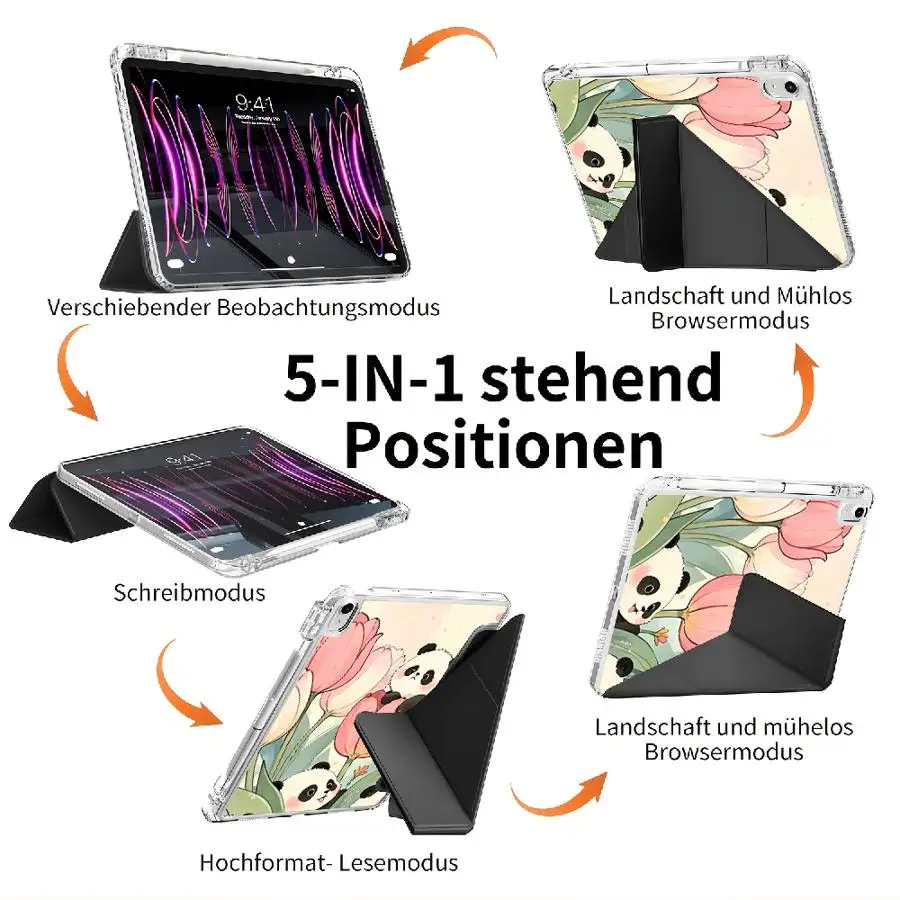 Panda Tulip Art Holder Cover Tablet Case For iPad 11th 10th 9th 8th 7th 12.9inch Air 4 5 M3 M2 M4 11inch Mini 6 7 Pro 2025