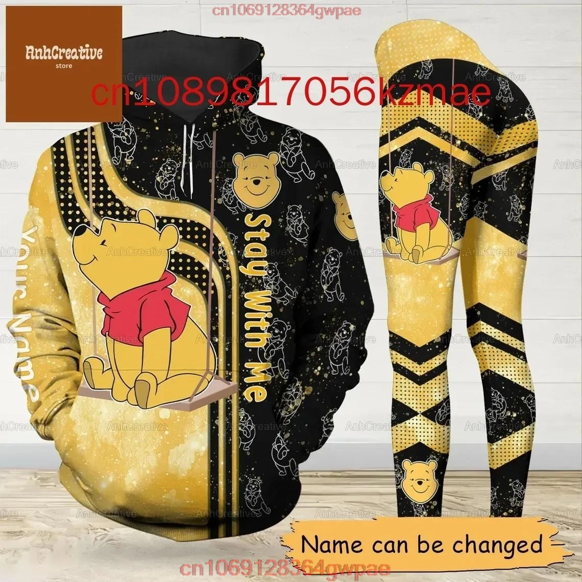 Custom Name Disney Winnie The Pooh Women's Hoodie And Leggings Set Disney Eeyore Hoodie Yoga Pants Sweatpants Fashion Sets