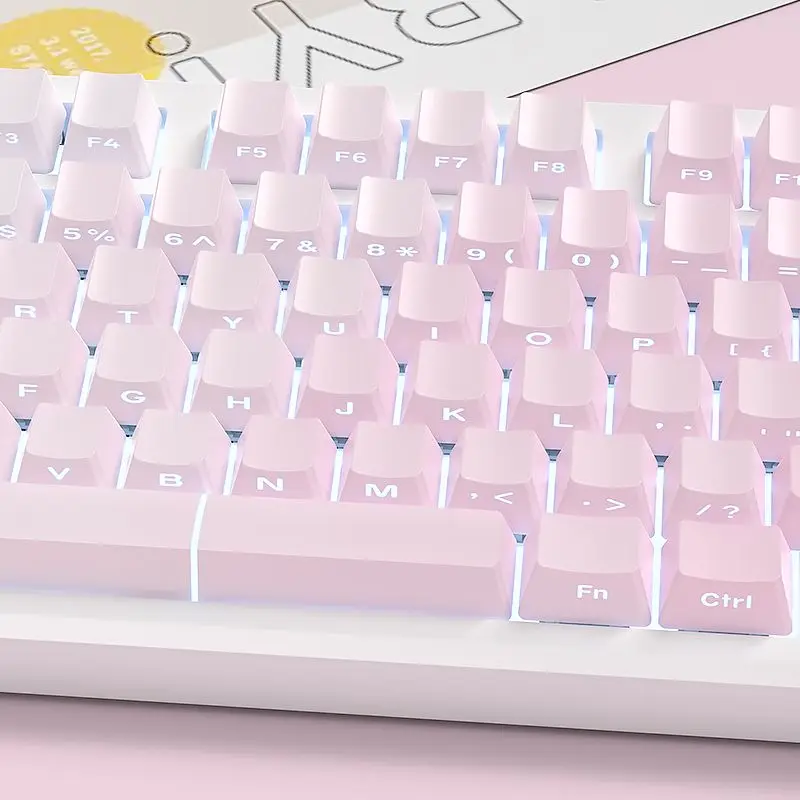 121 Key Gradient Pink White Side Print Shine Through PBT Double Shot Backlit  keycaps For MX Mechanical Keyboard 108 87 84 64 61