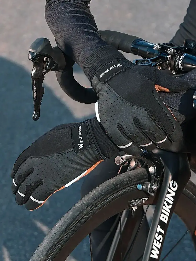 AliExpress West Biking WEST BIKING Winter Long Finger Cycling Gloves Non-slip Shock-absorbing Touch Screen Warm Glove