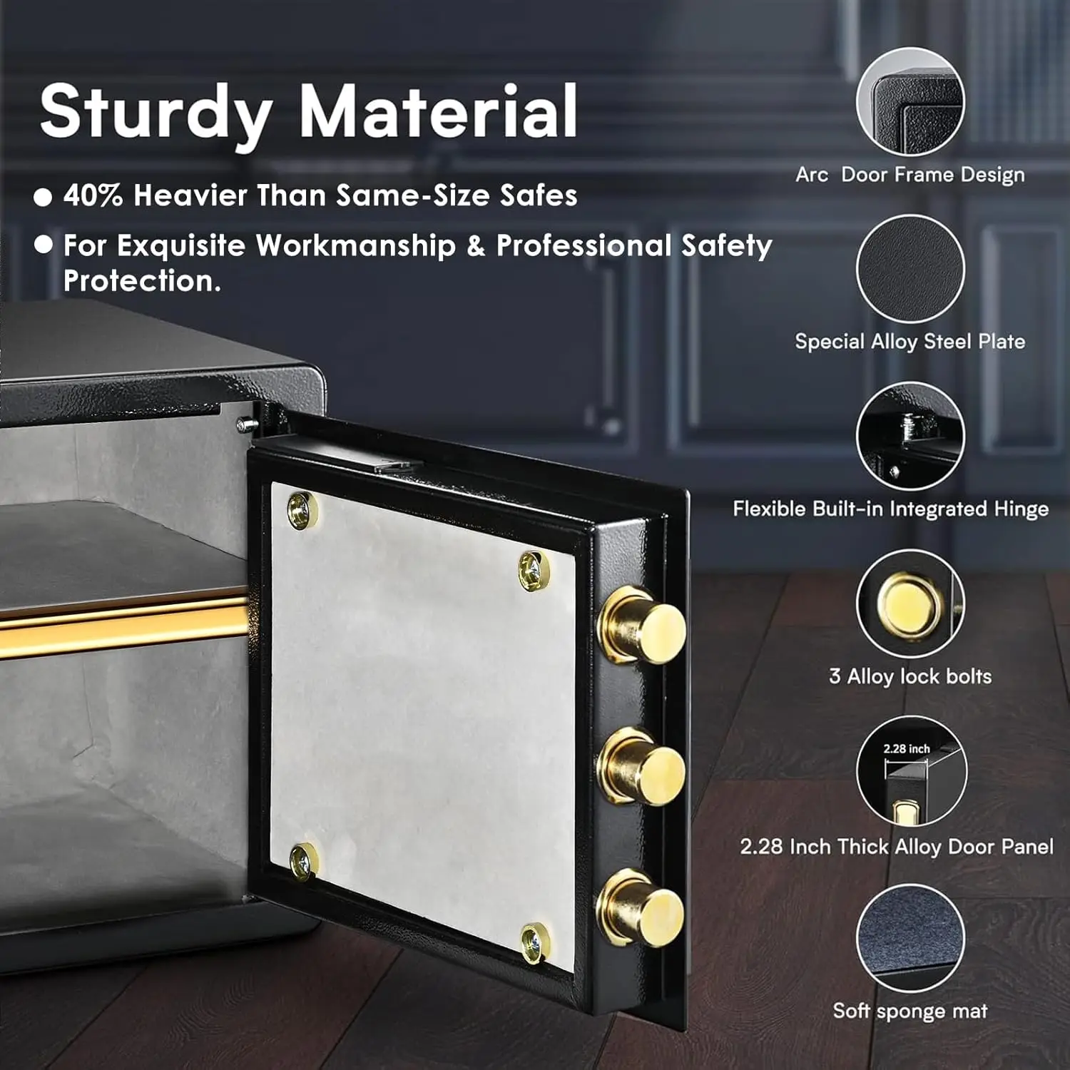 1.2 Cubic Feet Fireproof Waterproof Safe with Digital Keypad, Dual Keys for Home Office Security