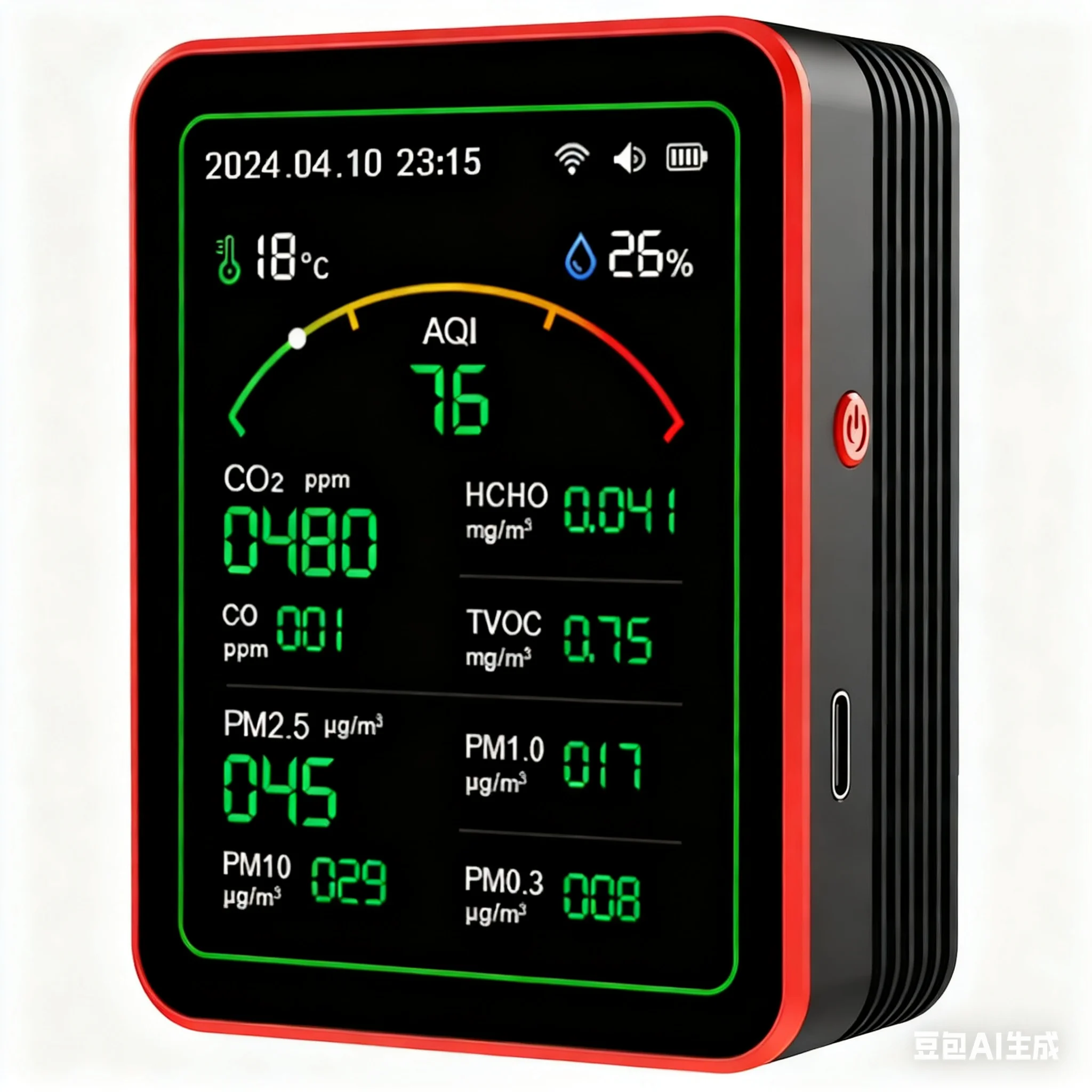 Monitor jakości powietrza w domu Tuya WiFi App USB z możliwością ładowania, detektor gazów, miernik AQI PM2.5 PM10 PM0.3 TVOC HCHO CO CO2, 15 w 1 (MT29 Infrared Black) — Zdjęcie 2 z 2