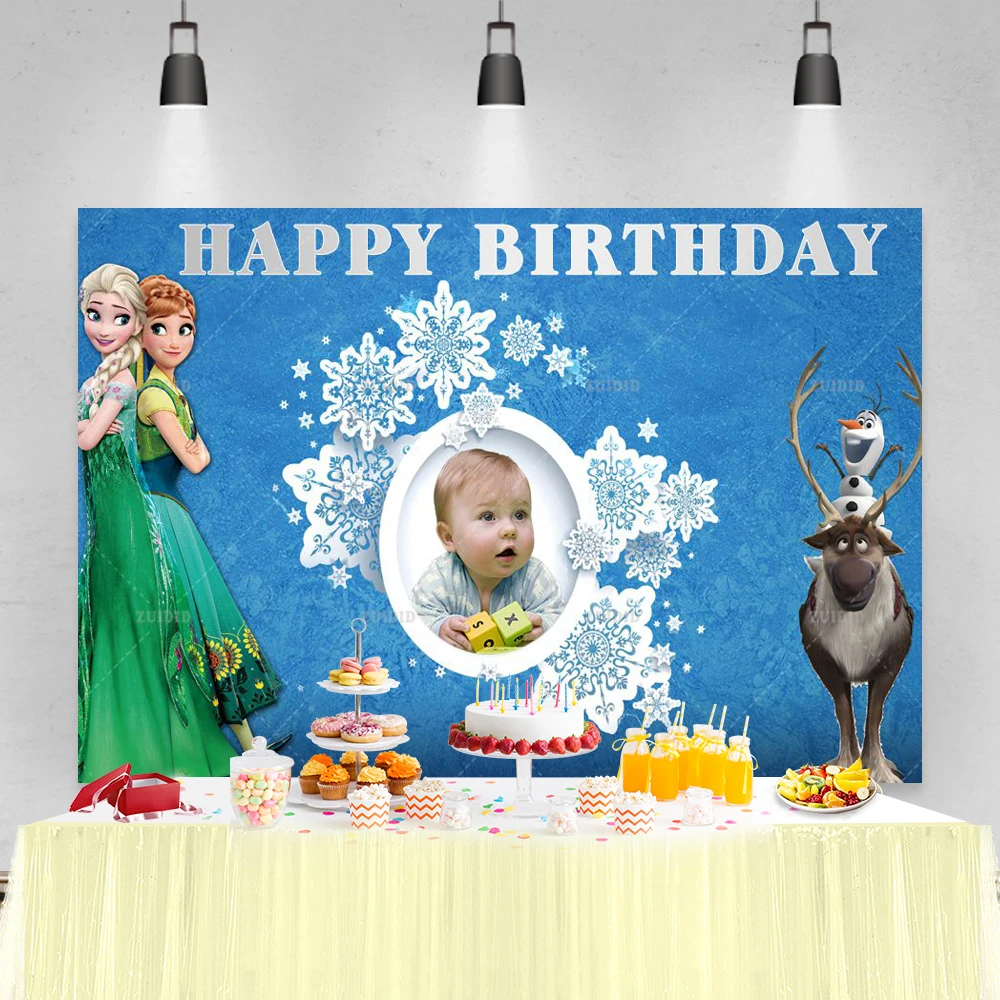 Ice Castle Princess Birthday Background Decor Anna Elsa Baby Girls Party Backdrop Photographic Customized Name For Photo Studio