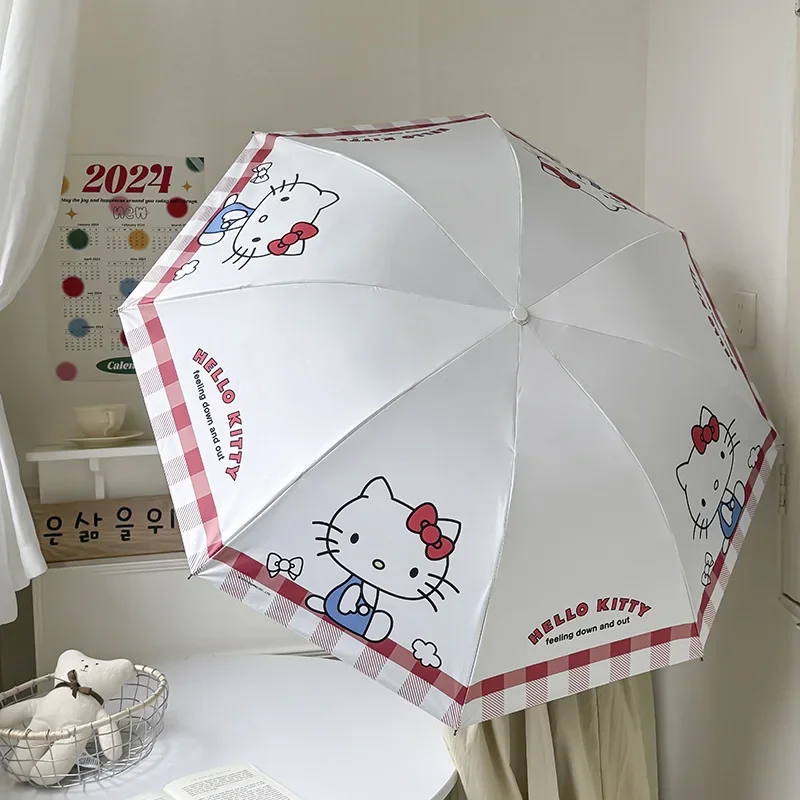 

Summer Sanrio Anime Kawaii Hello Kitty Sweet Umbrella Cute Automatic Kt Cat Rain Sun Folding UV Protection Umbrella Girls Gifts