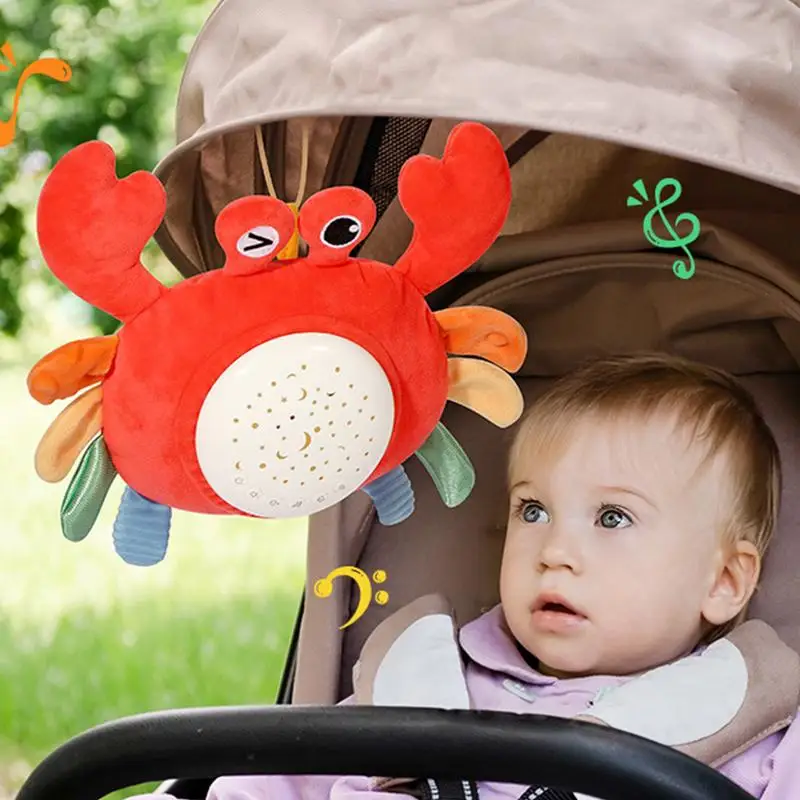 Musical Stuffed Crabs Starry Projection Plush Crabs Toys With Soft Music Soothing Toys Lanyard Equipped Volume Adjustable