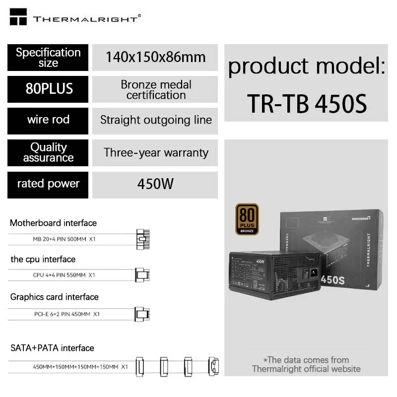 Imagem -02 - Thermalright-fonte de Alimentação Direta Bronze Capacitor Grande Japonês Fonte de Alimentação Atx3.0 450w 550w 650w 750w 850w Tr-tb450s